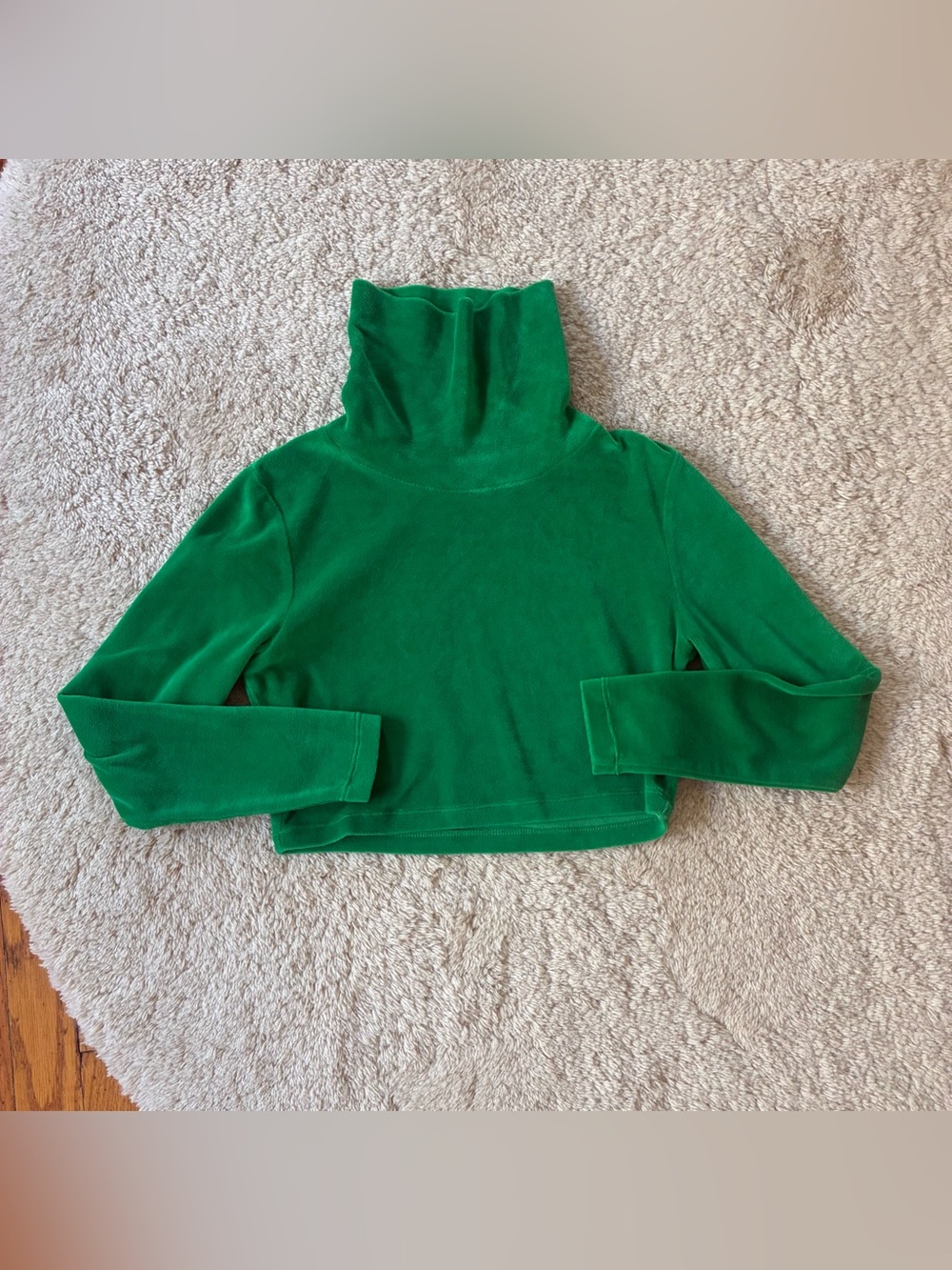 Rita Row Ficus Green Cropped Turtleneck Top XS Velour Velvet
